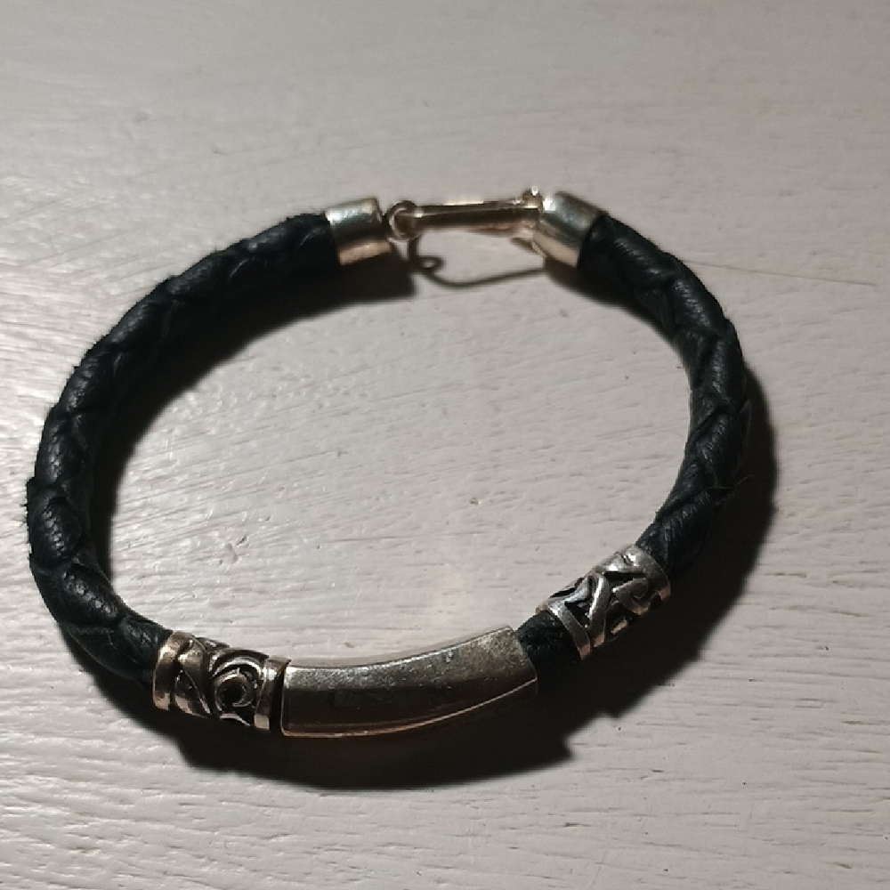 Braided Leather Bracelet with Silver Accents